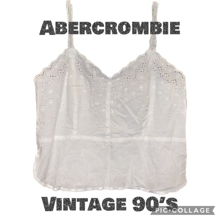 Obsessed Over This Vintage 90’s Crop Top From A&F That Screams Y2k! And Can We Talk About The Amazing Condition?! It’s Perfect! From The Petite Crochet Like Spaghetti Straps To The V-Neckline And Eyelet Cut Out Features, All The Way To The Rounded Slits At The Sides, This Is The Most Versatile Cami Ever! Original & Authentic Is What The Tag Says And It’s 100% Cotton! I Love It So Much, It Just Doesn’t Fit Or I Wouldn’t Be Selling Lol Size Medium I Want To Say Nwot Because It’s In Perfect Conditi Vintage V-neck Summer Tops, Summer Vintage V-neck Tops, Can We Talk, Cropped Cami, Cami Crop Top, White Eyelet, Cami Top, Cami Tops, I Love It