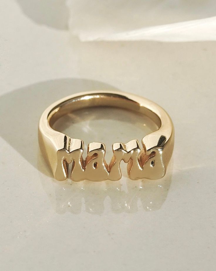 Groovy Mama Ring – James Michelle Trendy Gold Rings For Anniversary, Trendy Gold Midi Rings For Anniversary, Gold Nickel-free Open Ring, Trendy Personalized Gold Rings, Trendy Engraved Gold Jewelry, Personalized Gold Midi Rings In Sterling Silver, Gold Engraved Metal Ring For Gift, Gold Engraved Metal Ring As Gift, Gold Metal Engraved Ring For Gift