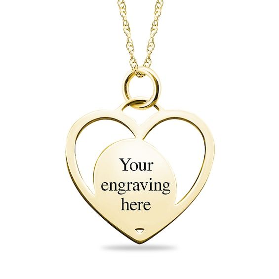 Celebrate faith with this personalized Our Lady of Guadalupe heart pendant. 10K white, yellow or rose gold. Features a detailed Our Lady of Guadalupe design and an intricate floral background - all in an enamel finish. An open heart-shaped frame surrounds the centerpiece. Add up to two lines of messages - each 10 characters max - inscribed along the backside. 18.0-inch rope chain with spring-ring clasp. Engraved Heart Pendant Jewelry For Personalized Gift, 14k Gold Heart Necklace With Hallmarks, Customizable Heart-shaped Yellow Gold Jewelry, Engraved 14k Gold Jewelry For Valentine's Day, Engraved 14k Gold Double Heart Jewelry, Valentine's Day Heart Pendant Jewelry With Engraving Option, Customizable Heart Pendant Jewelry For Anniversary, 14k Gold Engraved Double Heart Jewelry, Customizable White Heart Pendant Jewelry