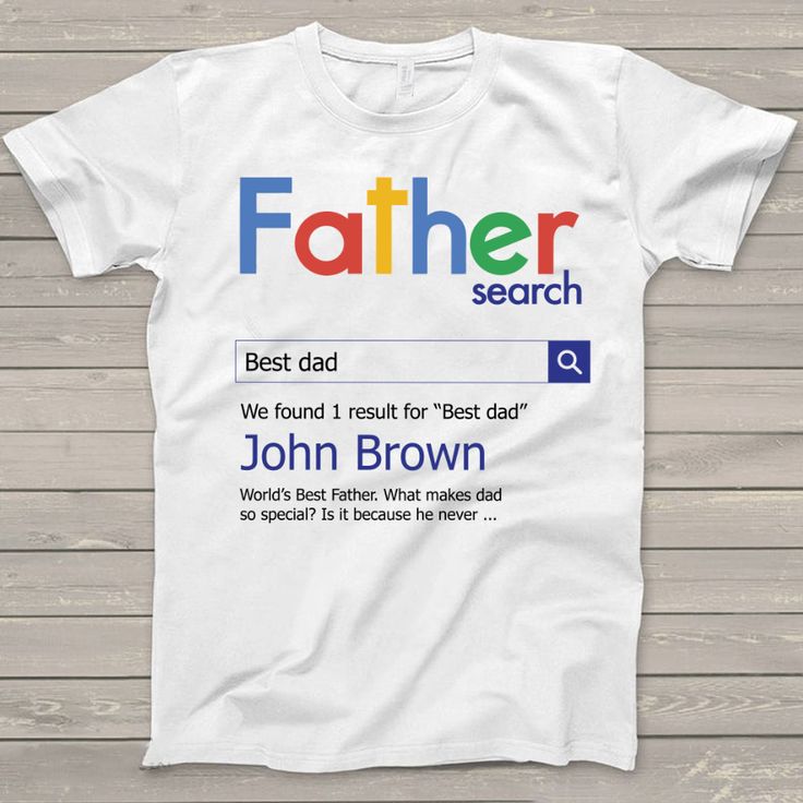 a white t - shirt with the words father search in multicolored letters on it