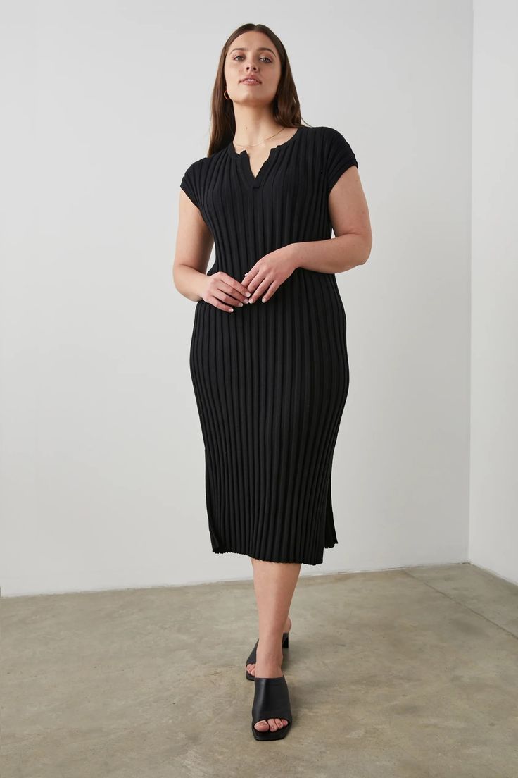 Rails black knit midi dress Ribbed Knit Evening Dresses, Elegant Ribbed Dress For Night Out, Chic Knit Knee-length Midi Dress, Ribbed Maxi Dress For Work, Casual Knit Sweater Dress For Evening, Chic Knee-length Knit Midi Dress, Spring Evening Midi Dress, Ribbed, Spring Evening Ribbed Midi Dress, Elegant Knit Bodycon Dress