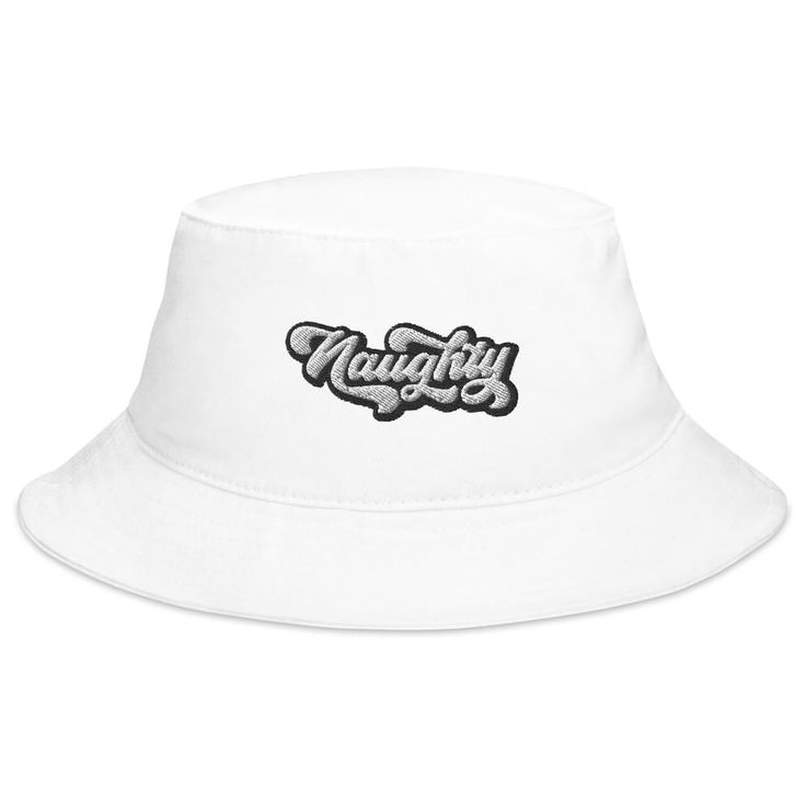 Naughty or Nice Bucket Hat keep the sun out of your eyes with this 100% cotton twill bucket hat. Cotton fabric and sewn eyelets are sure to help you stay cool during any activity, be it a stroll in the park or an intense game of sports. Also available in and most frequently bought together! • 100% cotton twill • 2.25” brim • 3.75” crown • One size fits all • Sewn eyelets for breathability Fun Cotton Hats For Streetwear, Embroidered Bucket Hat, Bucket Hat White, Suns Out, Hats For Sale, Custom Embroidery, Your Eyes, One Size Fits All, Cotton Twill