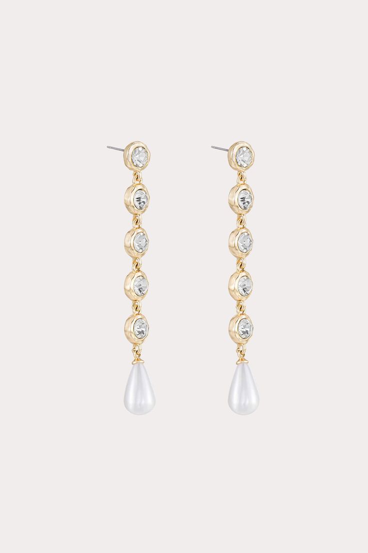 With five crystal stones and a teardrop pearl, these earrings put the stun in stunning. Available in Clear Crystal. Shop Birdy Grey! These crystal and pearl drop earrings pair perfectly with any black tie look. | Clear Crystal Jewelry | Birdy Grey Ravello Crystal and Pearl Dangle Earrings Elegant Crystal Teardrop Earrings For Formal Occasions, Teardrop Crystal Pearl Earrings For Formal Events, Teardrop Crystal Pearl Earrings For Formal Occasions, Formal Crystal Pearl Dangle Earrings, Glamorous Teardrop Pearl Earrings For Formal Occasions, Formal Dangle Crystal Pearl Earrings, Crystal Pearl Drop Earrings For Formal Occasions, Crystal Teardrop Earrings With Pearl Drop For Formal Occasions, Formal Dangle Crystal Earrings With Pearls