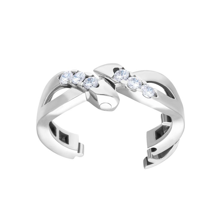 "Relationship Celebration Arthritis Ring \"This sterling silver arthritis ring makes a striking engagement or wedding band, promise ring, or anniversary gift for your significant other. Studded with sparkling cubic zirconia in a fluid double-curve design, it's eye-catching yet elegant. The ring opens with a hinge and locks discreetly at the bottom side, bypassing any problems fitting over swollen knuckles.\" It's an enduring way to celebrate your relationship, whether you're longstanding partner Platinum Rings With Channel Set In Silver, Fine Jewelry Bypass Ring With Tension Setting For Promise, Platinum Diamond Ring With Brilliant Cut And Open Design, Platinum Brilliant Cut Open Diamond Ring, Diamond Toe Ring For Promise, Open Band Jewelry With Prong Setting For Promise, Promise Jewelry With Tension Setting And Open Band, Promise Jewelry With Tension Setting In Open Band, Promise Jewelry With Prong Setting And Open Band