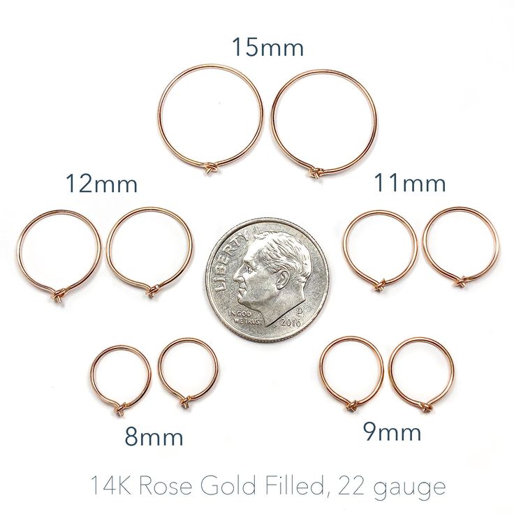 Made out of 14K rose gold filled. The model is wearing 12mm, 11mm, and 9mm hoop earrings. * Your choice: **1 pair** (2 hoops) options: Two 8mm hoops. Two 9mm hoops. Two 11mm hoops. Or two 12mm hoops. 2 pairs (4 hoops) options: Four hoops of 8mm. Four hoops of 9mm. Four hoops of 11mm. Or four hoops 12mm. You can also mix your hoop pair sizes: Two 8mm hoops, and two 9mm. Two 9mm hoops, and two 11mm. Two 11mm hoops, and two 12mm. 3 pairs (6 hoops) options: Six hoops of 8mm. Six hoops of 9mm. Six ho Hypoallergenic Rose Gold Small Hoop Huggie Earrings, Rose Gold Hypoallergenic Hoop Earrings For Anniversary, Adjustable Hypoallergenic Rose Gold Huggie Earrings, Hypoallergenic Rose Gold Round Huggie Earrings, Dainty Rose Gold Hypoallergenic Huggie Earrings, Nickel-free Small Hoop Huggie Earrings In Rose Gold, Nickel Free Rose Gold Round Huggie Earrings, Rose Gold Nickel-free Small Hoop Huggie Earrings, Nickel-free Rose Gold Round Huggie Earrings