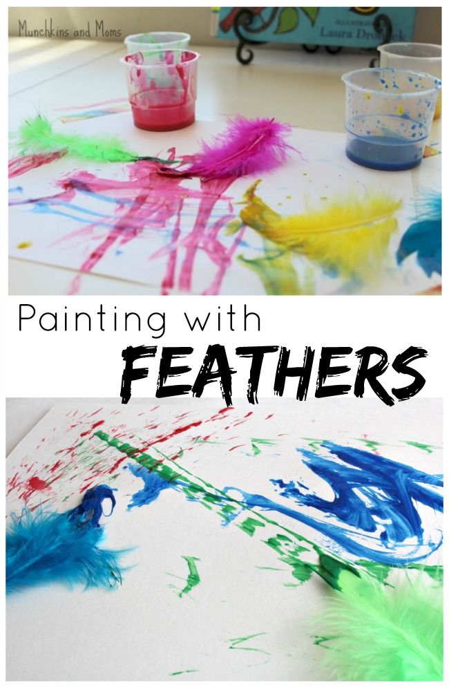 painting with feathers is an easy and fun art project for kids to do at home