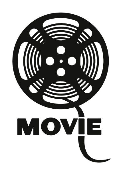 the movie logo is shown in black and white, with an image of a film reel