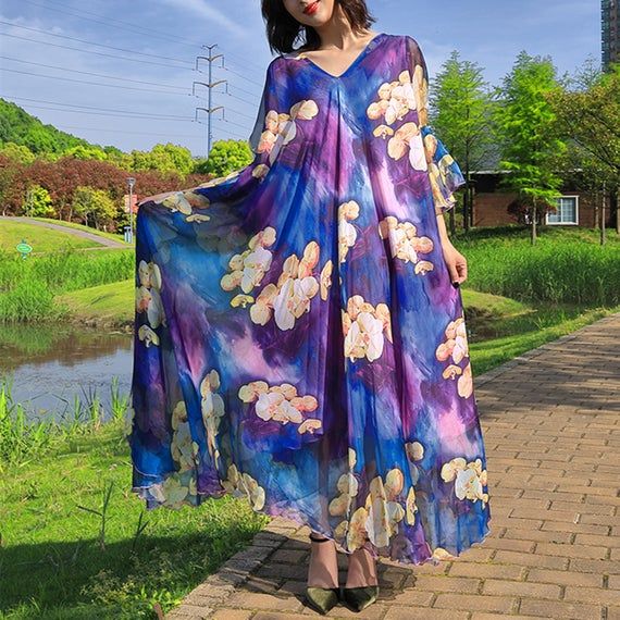 ★ Please provide a phone number when placing an order, thank you!★Material: polyester★This dress is loose,it fits for everyone*·.♥.·*´¨¨*·.♥.·*´¨¨*·.♥.·*´¨¨*·.♥.·*´¨¨*·.♥.·*´¨¨*·.♥.·*Size Measurements:Size(XXS)length is 115 cm/45.3''Size(XS)length is 120 cm/47.2''Size(S)length is 125 cm/49.2''Size(M)length is 130 cm/51.2''Size(L)length is 135 cm/53.1''The model height is 160 cm, weight is 45KG♥Custom-made♥Please tell me your Weight, Height, Bust measurement. The basic measurements we need for ma Casual Chiffon Maxi Dress Beach Cover-up, Printed Chiffon V-neck Maxi Dress, V-neck Chiffon Maxi Dress With Print, Multicolor Chiffon Maxi Dress, Flowy Multicolor Chiffon Maxi Dress, Chiffon V-neck Dress For Beach Cover-up, Summer Chiffon Maxi Dress With V-neck, Casual Purple Chiffon Dress, Purple Chiffon Beach Dress