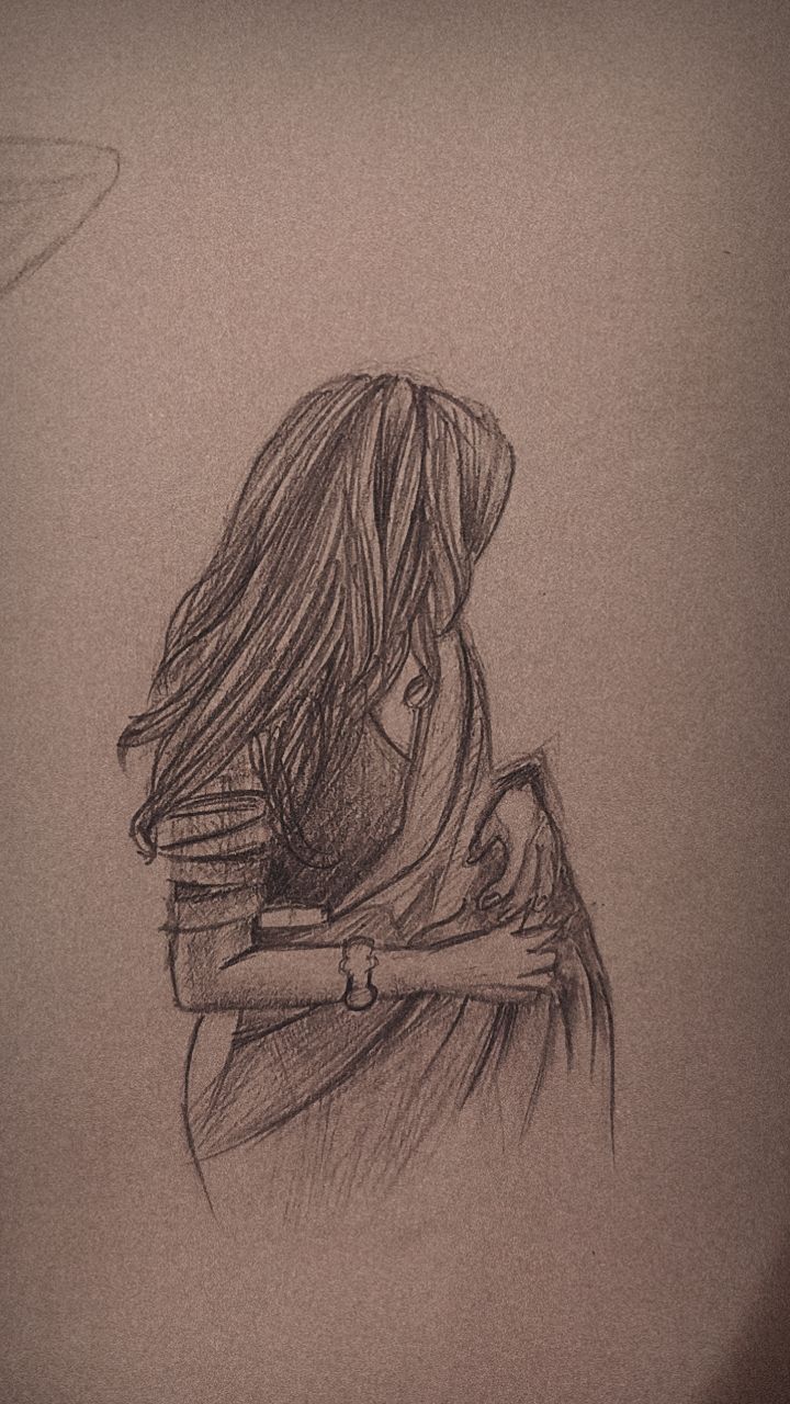 a pencil drawing of a girl holding a book