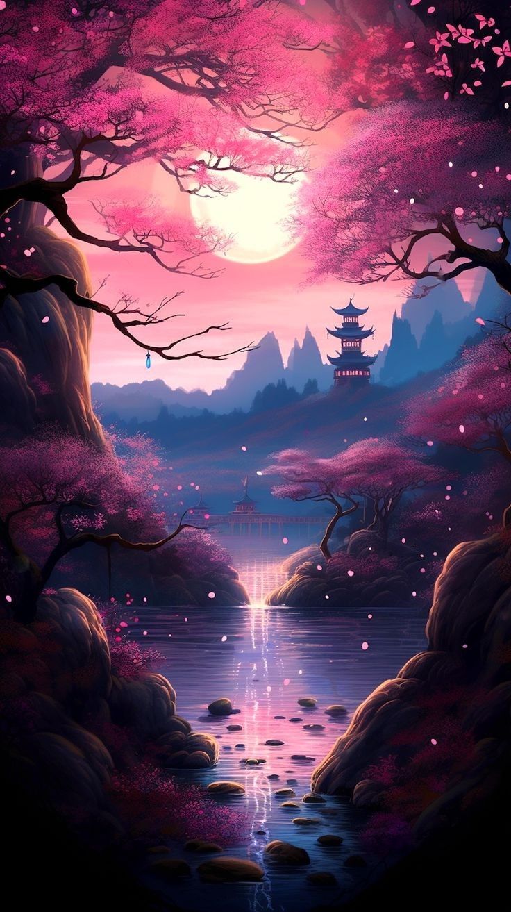 Peaceful Japanese Wallpaper, Background Images Anime, Anime Cherry Blossom Wallpaper, Japanese Cherry Blossom Wallpaper, Japanese Fantasy Art, Anime Style Wallpaper, Japanese Wallpaper Aesthetic, Japanese Art Wallpaper, Calming Aesthetic