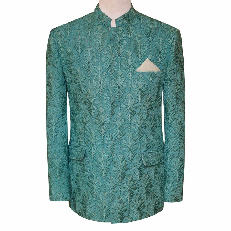 Mint green fully embroidered fabric prince coat  | Prince Coat for Wedding Designer Spring Sherwani With Zari Work, Designer Bandhgala With Zari Work For Spring, Designer Green Nehru Jacket For Festive Season, Designer Green Nehru Jacket For Festive, Designer Green Festive Sets, Festive Embroidered Green Bandhgala, Embroidered Green Bandhgala For Spring, Green Embroidered Bandhgala For Spring, Spring Green Embroidered Sherwani