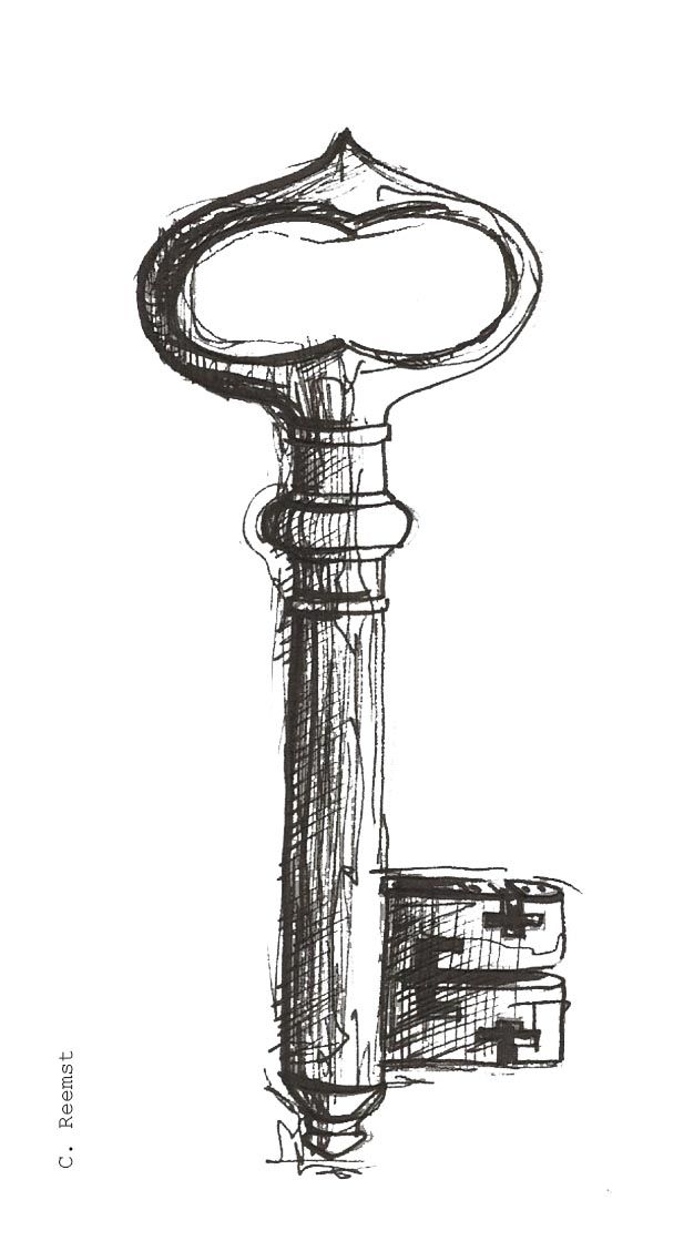 a drawing of a key on a white background