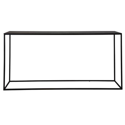 a black table with a white background and an empty shelf below it that has the bottom section