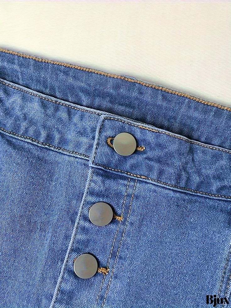 Bjux - Womens Plus Size Casual Denim Skirt - Stylish Split Hem Mermaid Denim Skirt with Washed Button Fly Non-stretch Denim Skirt With Button Closure, Non-stretch High Waist Denim Skirt With Button Closure, Blue Non-stretch Denim Skirt With Button Closure, Dark Wash Button-up Denim Bottoms, Fitted Denim Blue Bottoms With Snap Buttons, High Waist Dark Wash Buttoned Denim Skirt, High Waist Dark Wash Denim Skirt With Buttons, Fitted Denim Button-up Bottoms, High Rise Buttoned Denim Blue Denim Skirt