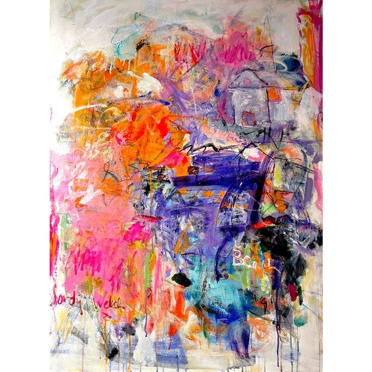 an abstract painting with many colors and shapes