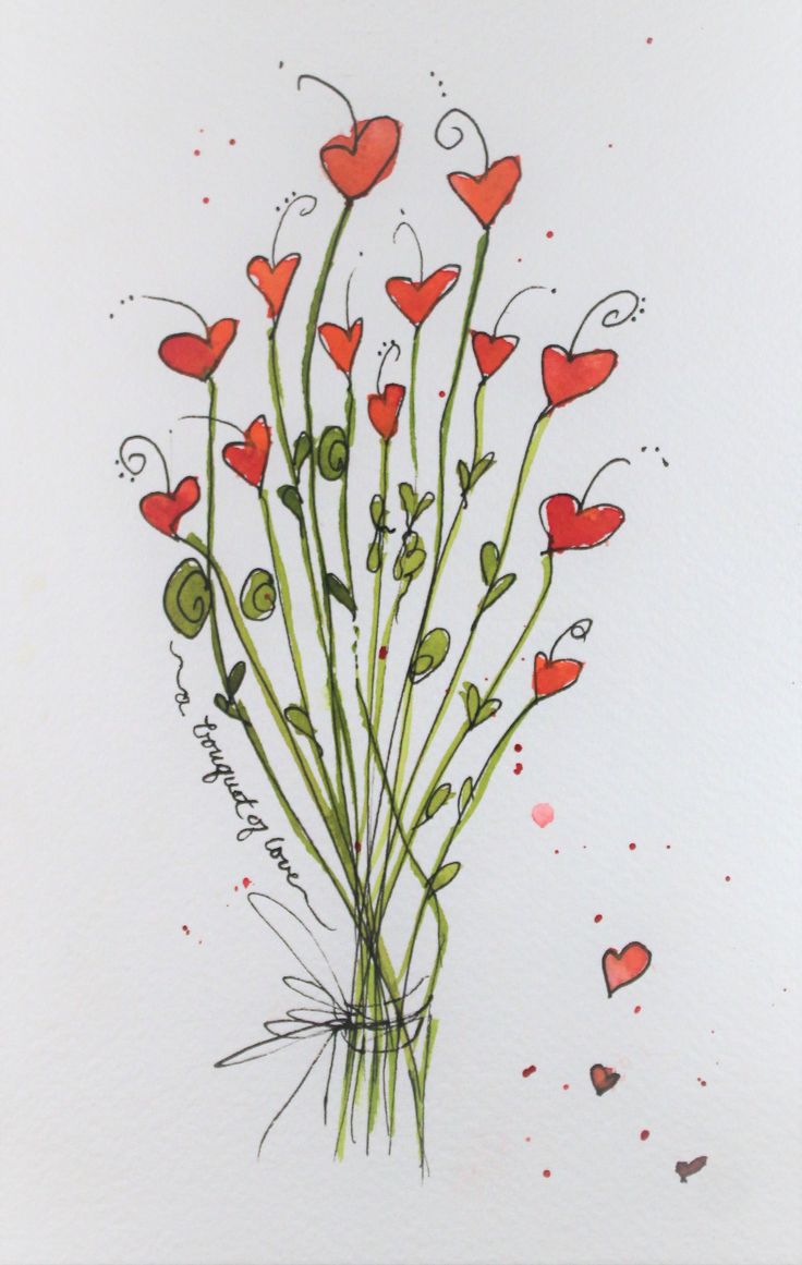 a drawing of some red flowers with green stems