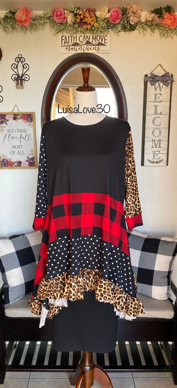 "Color block top in a beautiful CLASSIC color combo that you can easily pair with your favorite black skirt or a matching  The bodice is an empire waistline (so it does fall under the bust line)& I added a bottom hem ruffle on this top to finish it off and it is a gorgeous tunic to add to your wardrobe!! 😍 So many options for skirt matching or pair with a lace/ruffle skirt extender!  Once again, I give an option to choose your sleeve print! 🥰 Or message me to have a matching skirt made in a di Lace Ruffle Skirt, Skirt Extender, Secret Sister, Ruffled Tunic, Empire Waistline, Blouse Pattern Sewing, Pattern Sewing, Color Block Top, Lace Ruffle