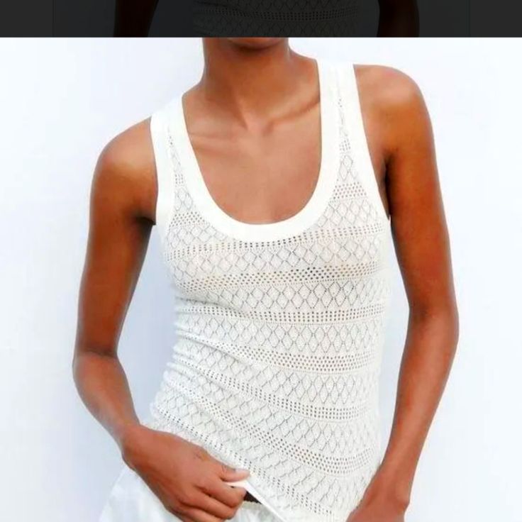 Knit Top Nwt Summer Textured Knit Tank Top For Layering, Fine Knit Stretch Top, Stretch Fine Knit Top, Chic Textured Knit Fitted Tank Top, Chic Stretch Crochet Top With Pointelle Knit, Chic Stretch Crochet Pointelle Top, Chic Fitted Textured Knit Tank Top, Stretch Textured Knit Top, White Pointelle Knit Tank Top For Spring