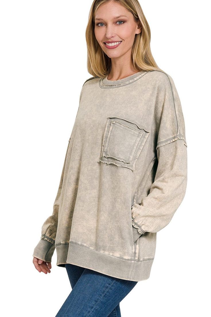 Stay cozy and comfortable with this Zenana French Terry pullover. It features an acid wash and a stylish raw edge front pocket, perfect for styling up any casual outfit. Enjoy the warmth and soft texture as you leave your house in style. Description:- Front Pocket- Acid Wash- Raw Hem- Side Pockets- Back Patch** Each Item is Unique, Expect Variations in Color and Finishing** Color May Vary Slightly Due to Monitor ResolutionFabric:- 100% Cotton Marketing Clothing, Clothing Retail, Selling Clothes, Back Patch, Total Body, Light Orange, Fashion Updates, Sheer Fabrics, Acid Wash