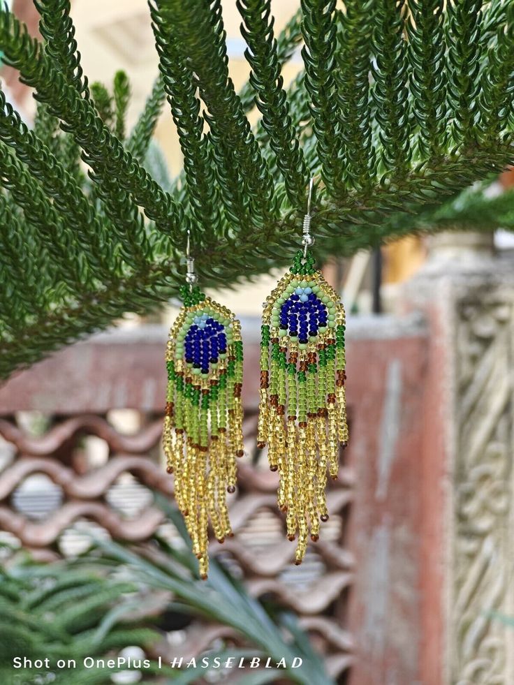 Tribal Earrings Native  Boho American Seed Beads Handmade Earring Handmade Spiritual Beaded Drop Earrings, Traditional Green Teardrop Beaded Earrings, Handmade Spiritual Beaded Dangle Earrings, Spiritual Beaded Earrings Gift, Spiritual Beaded Earrings For Gift, Beaded Earrings For Festivals And Gifts, Beaded Earrings For Festivals Gift, Traditional Gold Beaded Earrings With Colorful Beads, Bohemian Dangling Beads For Celebrations