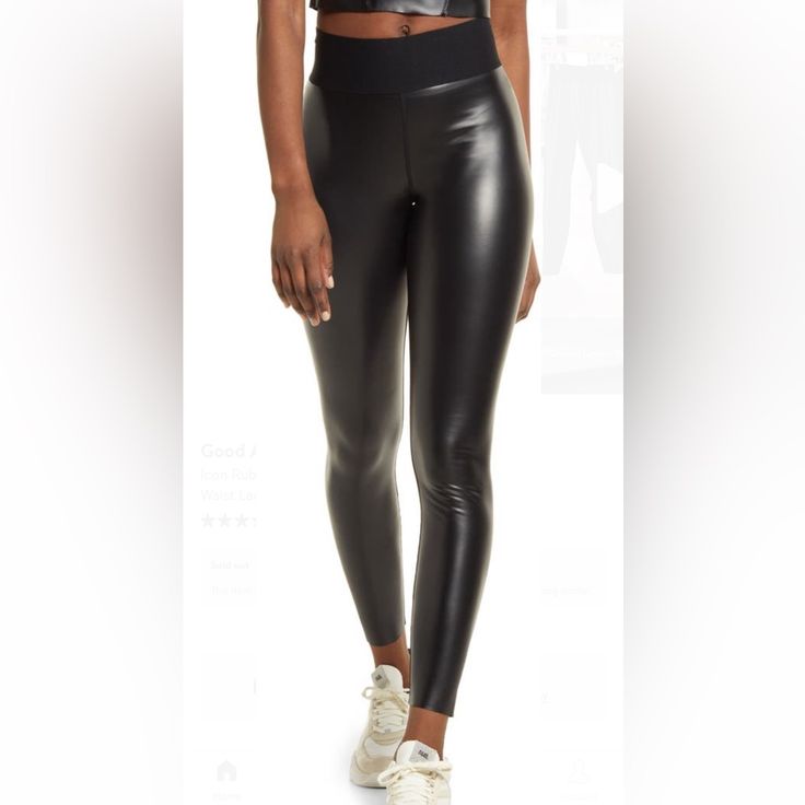 Good American Icon Rubberized High Waist Leggings-Nwt Offers Welcomed Sleek High Waist Leggings, Sleek Solid Color Activewear, Black Leggings With Elastic Waistband For Fall, Fall Black Leggings With Elastic Waistband, Black Activewear With Elastic Waistband For Fall, Sleek Spring Leggings, Black High Rise Leggings With Wide Waistband, Trendy Compression Black Bottoms, Chic Black Compression Bottoms