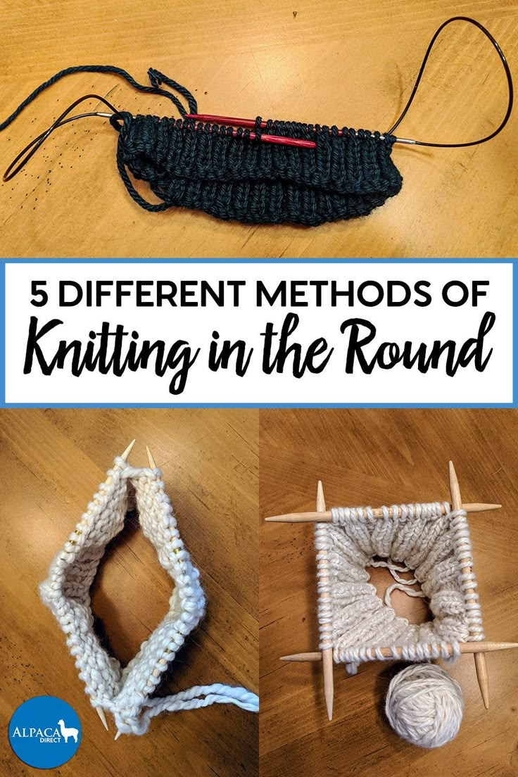 knitting in the round with text overlay that reads 5 different method of knitting in the round