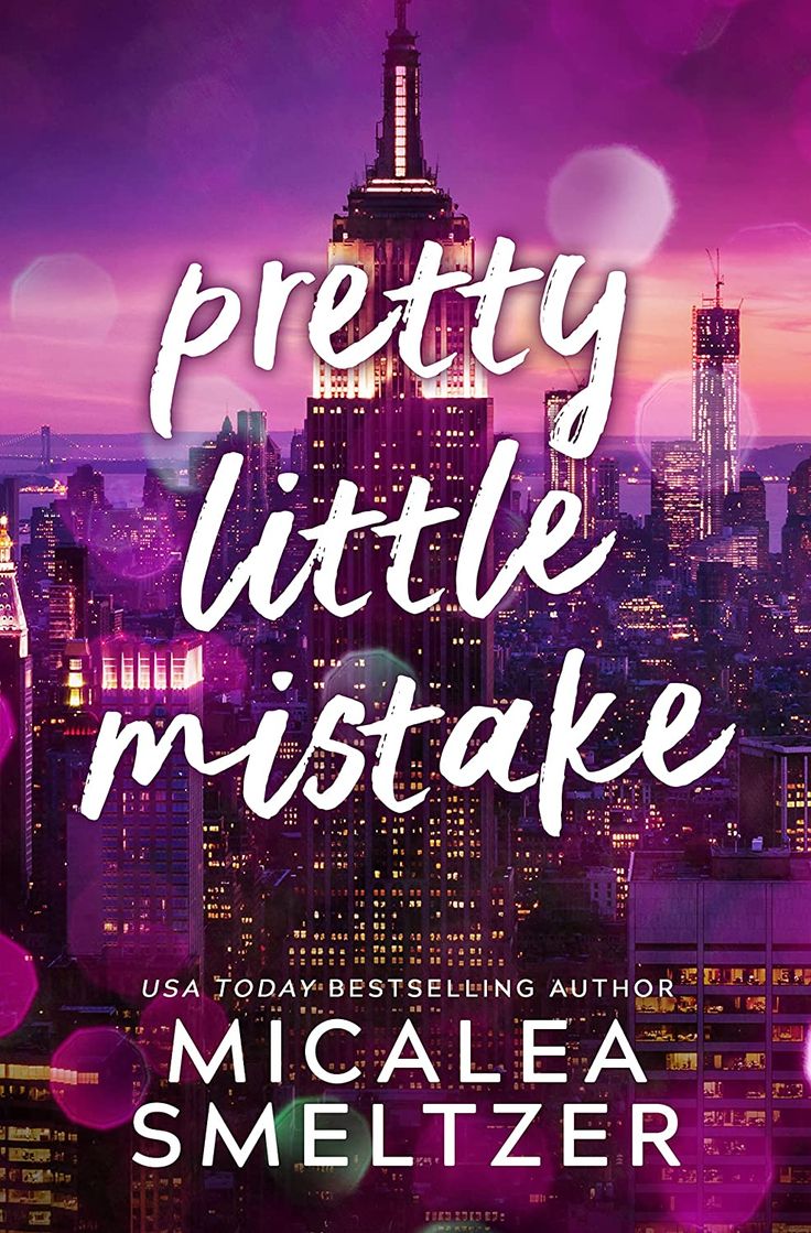 the cover of pretty little mistake by micalea smelter, featuring an image of a city at night