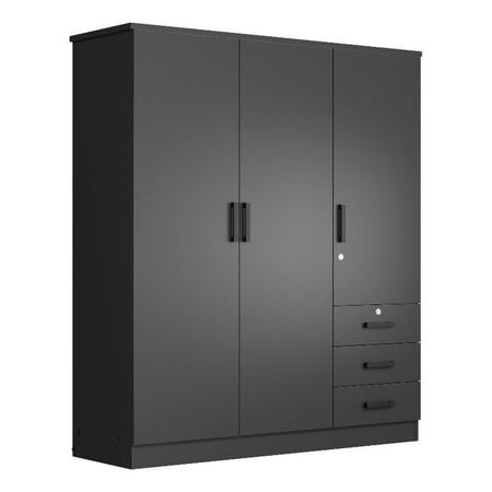 a large black cabinet with drawers and doors