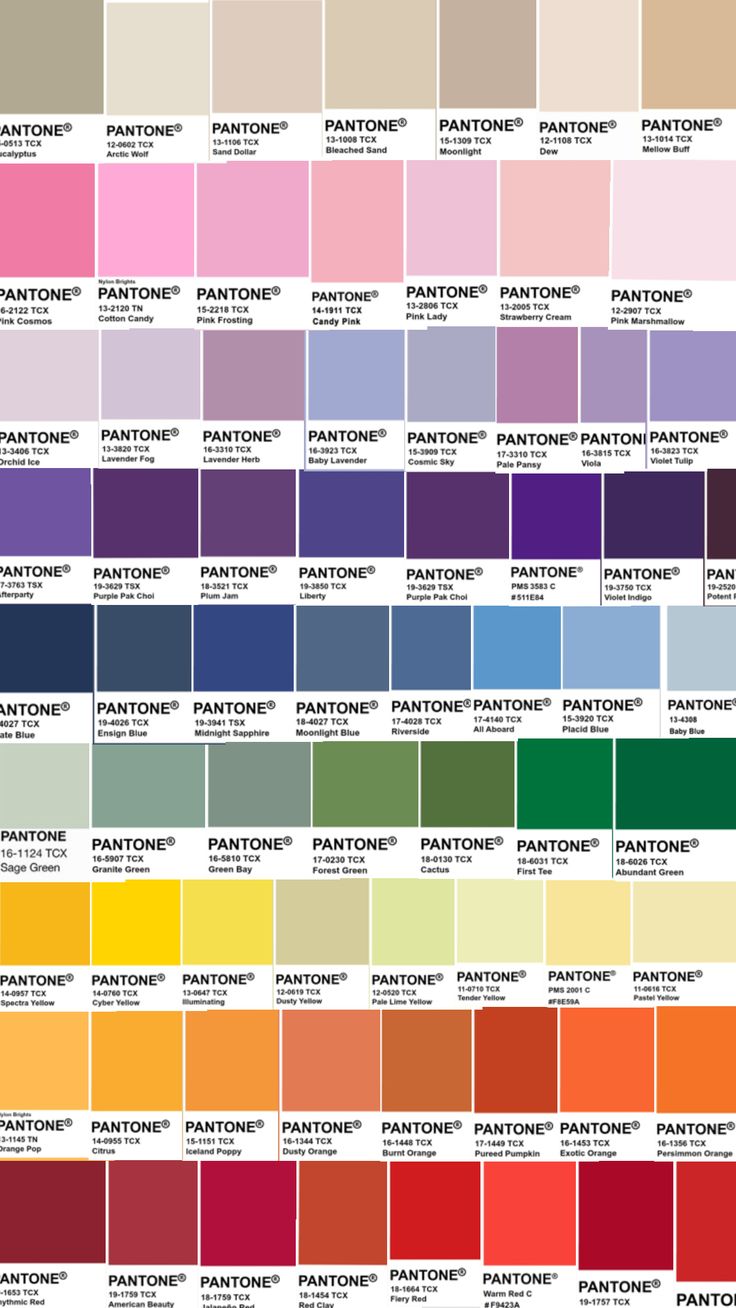 the color chart for pantone's paints and their names are shown in different colors