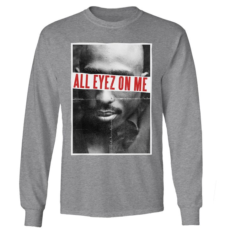 Tupac fans will love this All Eyes On Me album graphic long sleeve tee. Tupac fans will love this All Eyes On Me album graphic long sleeve tee.  Crewneck Long sleevesFABRIC & CARE Cotton Machine wash Imported Size: XL. Color: Grey Other. Gender: male. Age Group: adult. Material: Cotton Blend. Hip Hop Long Sleeve Graphic T-shirt, Fall Long Sleeve T-shirt With Front Print, Winter Graphic Design Long Sleeve Sweatshirt, Cotton Long Sleeve Tops For Fan Merchandise, Pop Culture Screen Print Tops For Fall, Pop Culture Graphic Print Sweatshirt For Fall, Fan Merchandise Long Sleeve Sweatshirt, Long Sleeve Band Merch T-shirt For Streetwear, Band Merch Long Sleeve T-shirt For Streetwear