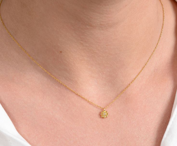 ✦ Diamond Flower Necklace ✦ ✧ DESCRIPTION & DETAILS 14k Flower Diamond Necklace / 14k Gold Necklace / Diamond Dainty Necklace / Unique Necklace / Birthday Gift Ideas / Solitaire Necklace Handmade beautiful minimalist diamond flower necklace. I make this piece in 14k solid white , yellow and rose gold and in various lengths. Please specify the color gold and length when ordering. All Narcissus Jewels are inspired by nature and handmade in our Athens Workshop. ✔ Made to Order ✔ Gold Kt: 14K ✔ Elegant Gold Birthstone Necklace With Flower Charm, Delicate Gold Birthstone Necklace With Flower Pendant, Delicate Gold Flower Pendant Birthstone Necklace, Gold Dainty Birthstone Necklace With Flower Pendant, Gold Dainty Flower Pendant Birthstone Necklace, Delicate Gold Necklace For Birthday, Delicate Yellow Gold Necklace For Birthday Gift, Delicate Yellow Gold Necklace For Birthday, Fine Jewelry Yellow Gold Necklace For Birthday