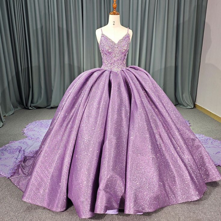 Purple Shiny Princess Quinceanera Dress Fairytale Wedding Gown, Purple Quinceanera, Shoulder Length Veil, Quinceañera Dresses, Bridal Hair Bands, Plus Size Evening Gown, Princess Skirt, Gown Plus Size, Formal Wear Dresses