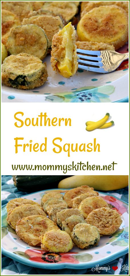 southern fried squash on a plate with a fork