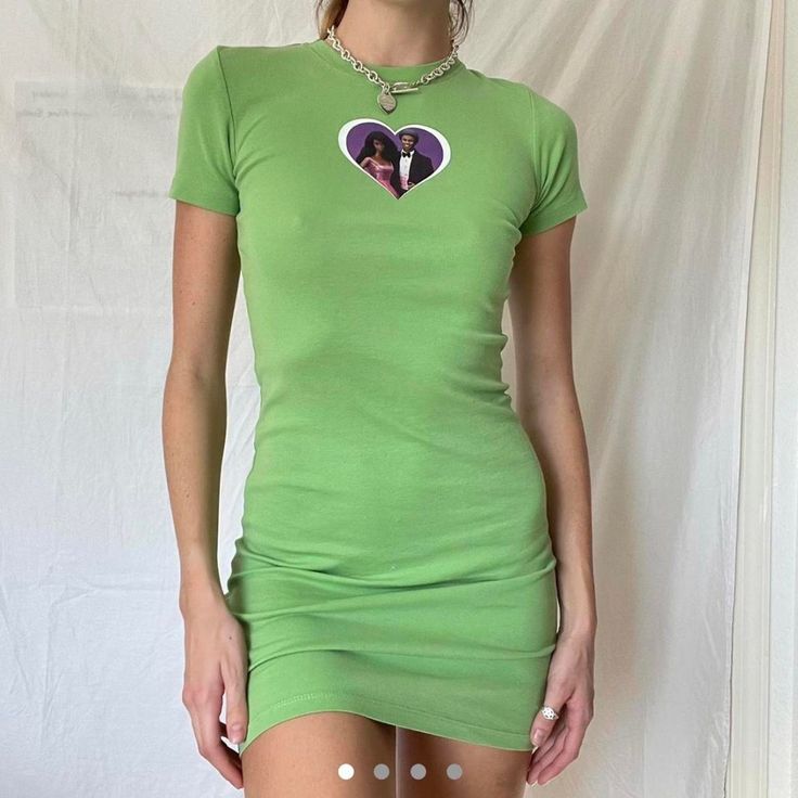 Brand New Green T Shirt Bodycon Mini Dress With Barbie And Ken Heart Print Length: 34in Fitted Cotton Mini Dress With Crew Neck, Crew Neck Fitted Cotton Mini Dress, Fitted Crew Neck Cotton Mini Dress, Fitted Cotton Dress With Crew Neck, Y2k Fitted Mini Dress With Short Sleeves, Green Stretch Mini Dress With Short Sleeves, Y2k Style Green Mini Dress, Y2k Green Mini Dress, Green Y2k Style Mini Dress