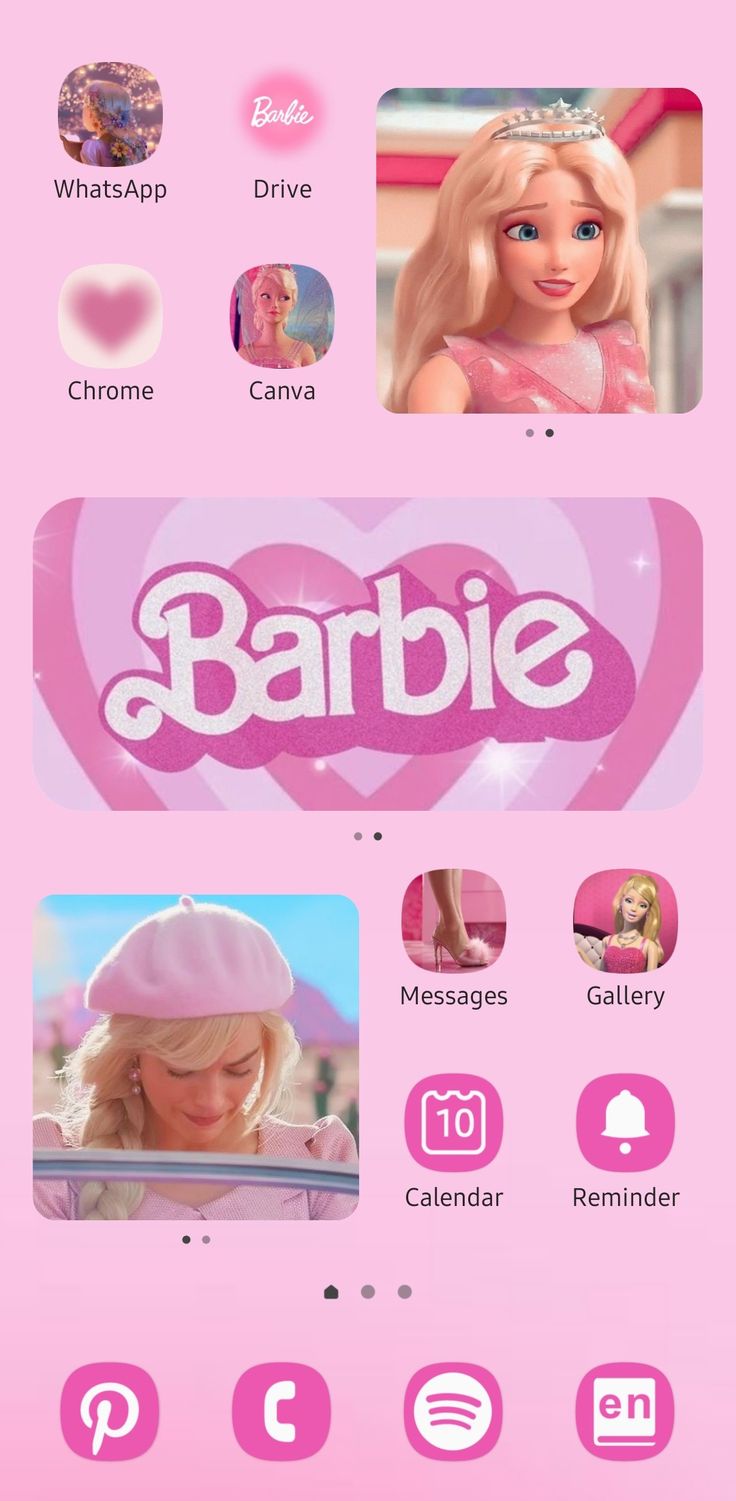 the barbie mobile app is displayed on a pink background with pictures and text that reads barbie