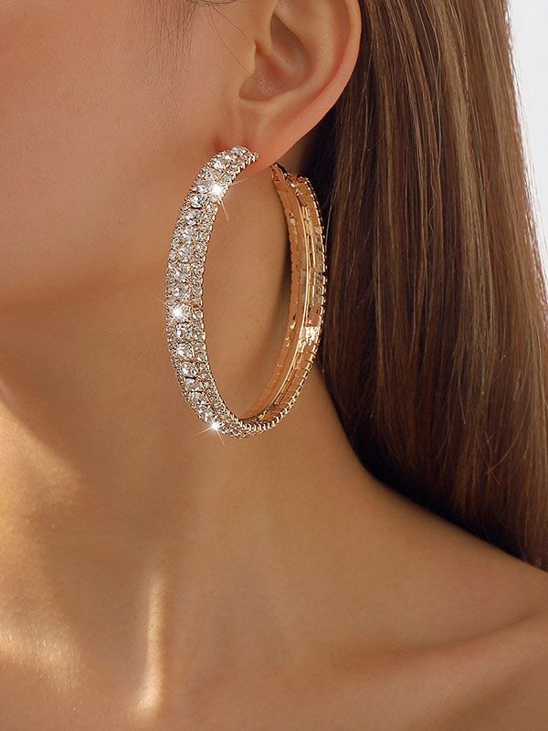 Rhinestone Ear-Ring Earrings Accessories GOLD-One_size Gold Hoop Crystal Earrings For Party, Gold Bling Hoop Earrings, Gold Crystal Single Earring, Gold Single Crystal Earring For Party, Elegant Gold Hoop Earrings With Bling, Gold Metal Hoop Earrings With Rhinestones, Gold Metal Hoop Earrings With Bling, Gold Crystal Hoop Earrings With Rhinestones, Gold Hoop Earrings With Crystal