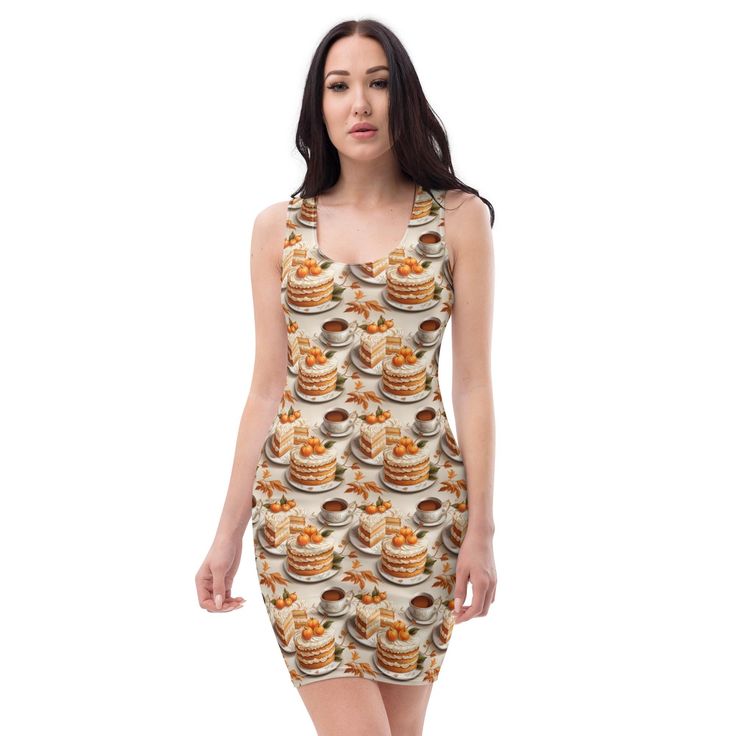 Autumn Spice & Pumpkin Pie Bodycon Dress Make a statement and look fabulous in this all-over printed, fitted dress.  * 82% polyester, 18% spandex * Fabric weight: 6.78 oz/yd² (230 g/m weight may vary by 5% * Made with smooth, comfortable microfiber yarn * Material has a four-way stretch * Blank product components sourced from China Bodycon Dress Fall, Halloween Apparel, Fall Spices, Fall Dresses, Dress Clothes For Women, Halloween Outfits, Spandex Fabric, Skater Dress, Pumpkin Pie