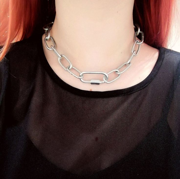 ⛓️ Cool chain necklace with repair link clasp, handmade in the UK. ⛓️  Made using zinc-plated steel chain and repair link. This product has been made from industrial supplies. Suitable for goths, punks, metalheads, etc... Comfortable to wear, but has some weight to it. This item is currently only available in one size (42cm) - please ensure that you take measurements before ordering in order to ensure a comfy fit. If this size isn't right for you, or if you have any other queries, don't hesitate to get in touch! 🖤 Grunge Necklace With Adjustable Chain For Concerts, Grunge Metal Necklace For Concerts, Edgy Necklace With Adjustable Chain Link, Edgy Metal Chain Link Necklace, Edgy Chain Link Metal Necklace, Grunge Chain Necklace For Concert, Punk Style Adjustable Chain Link Necklace, Alternative Style Chain Necklace For Concerts, Alternative Style Necklace With Chain For Concerts