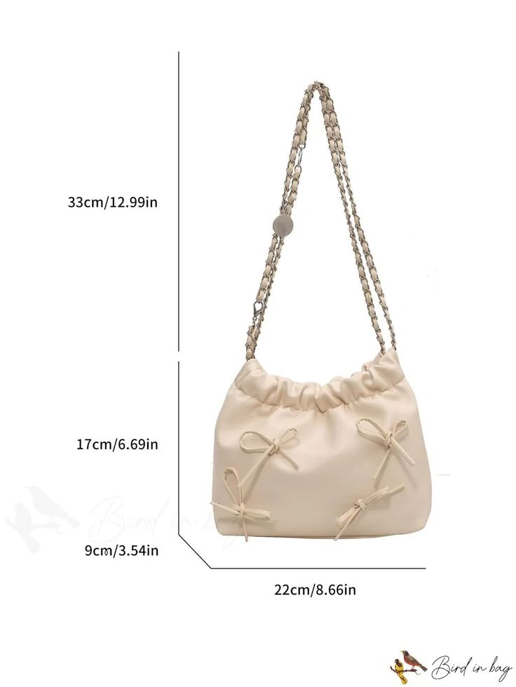 BirdinBag - Stylish Pleated Shoulder Bag with Bow Detail and Metal Chain Strap Trendy Shoulder Bag With Chain For Daily Use, Trendy Beige Bag With Chain Strap, Trendy Cream Bag With Chain Strap, Beige Square Bag With Chain Strap, Beige Bucket Bag With Chain Strap, Beige Bucket Shoulder Bag With Chain Strap, Beige Shoulder Bucket Bag With Chain Strap, Beige Tote Bag With Chain Strap, Trendy Chain Bags For Daily Use