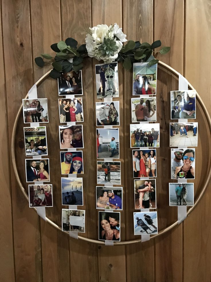 a circular display with pictures and flowers on it