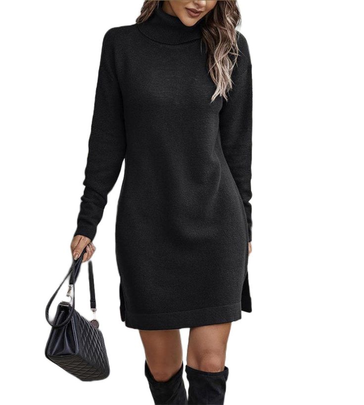 PRICES MAY VARY. Materials: The loose turtleneck knitted dress is made of high -quality fabrics. It is soft and comfortable, warm and loose. Features: Warm high neck dress fashion turtleneck, long knit sweater, solid color basic dress, solid color sweater,hem side split, mini pullover knite dresses, casual pullover dress, drop shoulder long sleeve dress. Matching: Casual oversized pullover shirts are easy to dress. You can match a piece of jeans or leg tie, high heels, boots, jackets, belts, etc Fall Long Sleeve Solid Color Sweater Dress, Fall Solid Color Long Sleeve Sweater Dress, Long Solid Color Sweater Dress For Winter, Winter Long Sleeve Solid Color Sweater Dress, Casual Solid Color Sweater Dress For Winter, Long Solid Color Sweater Dress For Fall, Solid Color Knit Sweater Dress For Fall, Long Winter Sweater Dress, Winter Knitted Sweater Dress