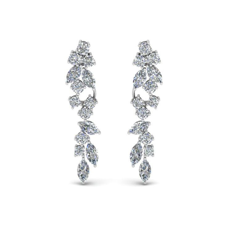 The Extraordinary Diamond Earring mesmerizes you with its dazzling round cut and marquise cut diamonds placed in a classy prong setting arranged in a cluster pattern. These earrings feature a drop dangle pattern and accentuate your beauty and elegance.  Round cut and marquise cut diamonds of 2.33 Total Carat Weight with Clarity SI2 and Color G in prong setting. Total Number Of Stones:- 28 This Diamond Drop Earring can be customized into your preferred choice of gemstones and metals. 1 Year Diamond Wedding Jewelry, Cvd Diamond, Platinum Jewelry, Diamond Earring, Marquise Cut Diamond, Discount Jewelry, Diamond Drop Earrings, Jewelry Diamond, Diamond Drops