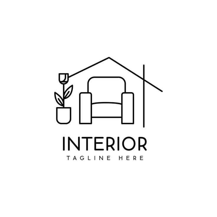 the interior logo is black and white, with a house in the background that has a plant growing out of it