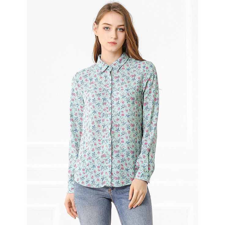 Let your wardrobe blossom with this graceful floral shirt. Whether you're in the office or out on town, this ditsy floral-printed shirt is perfect for any occasion. Wear this shirt out for a breezy look. Pair it with skirts or skinny jeans and high-heeled sandals to finish your look. The graceful floral print makes this blouse a lovely addition to your weekend wardrobe. Trendy Floral Print Blouse For Work, Casual Long Sleeve Blouse With Ditsy Floral Print, Feminine Floral Print Button-up Shirt, Floral Print Blouse For Spring Workwear, Casual Floral Print Workwear Shirt, Casual Floral Print Shirt For Work, Spring Button-up Shirt For Office Wear, Spring Floral Print Workwear Shirt, Floral Print Spring Workwear Shirt