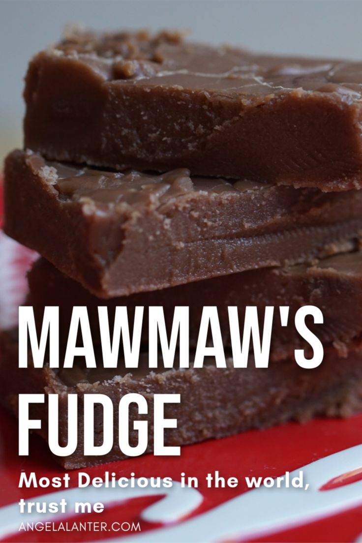 three chocolate fudges stacked on top of each other with the words, mammaw's fudge