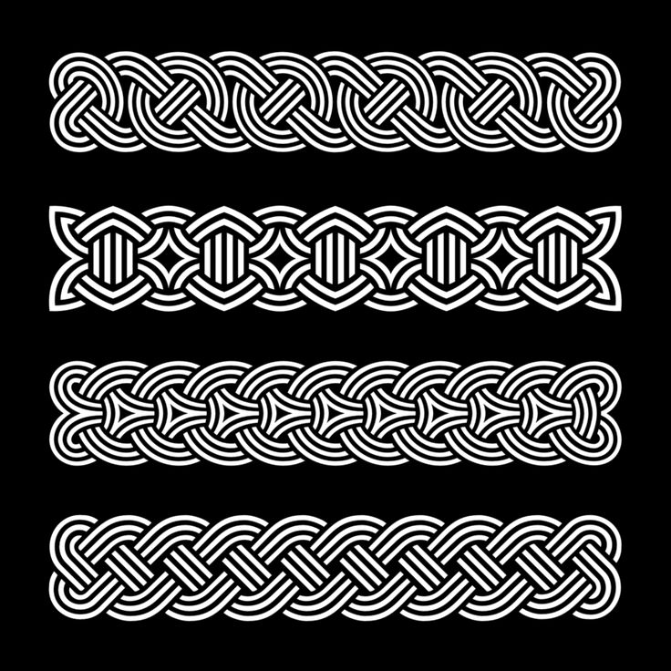 four different types of celtic designs on a black background, each with an intricate design