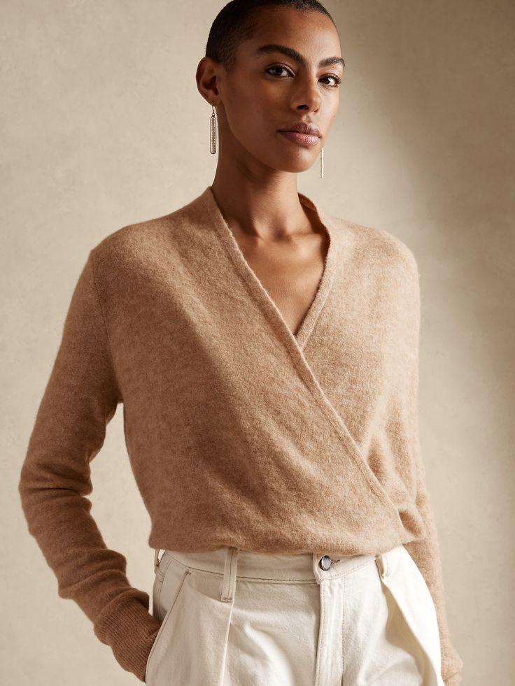 Aire Wrap-Front Sweater | Banana Republic Wrap Front Sweater, Soft Autumn Color Palette, High Rise Style, Wardrobe Planning, Front Sweater, Soft Classic, Chic Sweaters, Plunge Neckline, Wrap Cardigan