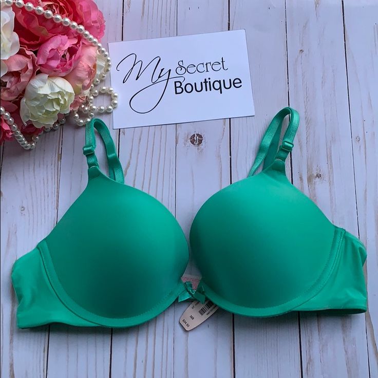 Nwt Victoria’s Secret Push-Up Color: Sea Green 83% Nylon 17% Elastane Underwire Adjustable Straps Back Hook-And-Eye Closure Please Let Me Know If You Have Any Questions. Thank You For Looking In My Closet. Fitted Green Bra With Padded Cups, Fitted Green Underwire Bra, Green Push-up Bra With Padded Cups, Spring Underwire Bra, Fitted Green Push-up Bra, Victoria's Secret Solid Color Bra With Padded Cups, Victoria's Secret Solid Bra With Padded Cups, Victoria's Secret Green Bra For Spring, Victoria's Secret Bra With Padded Cups