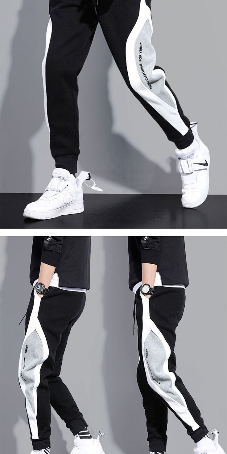 White Patchwork Pants For Streetwear, Patchwork Pants, Men Sport Pants, Casual Pants Style, Fashion Family, Elastic Rope, Family Fashion, Sports Pants, Ankle Length Pants