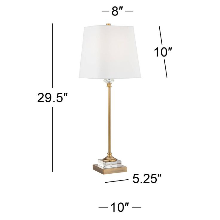 a lamp with measurements for the base